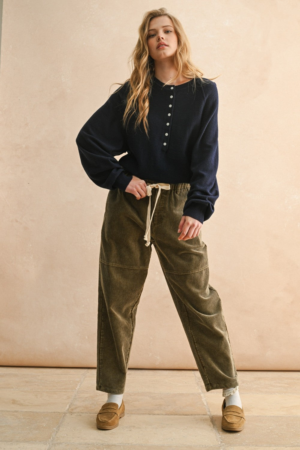 NYLAND Diantha Half Button Front LS Sweater Top