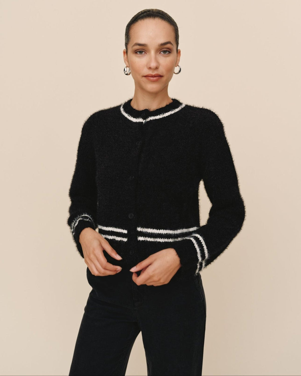 Bella Dahl Contrast Stripe Cardigan Black
