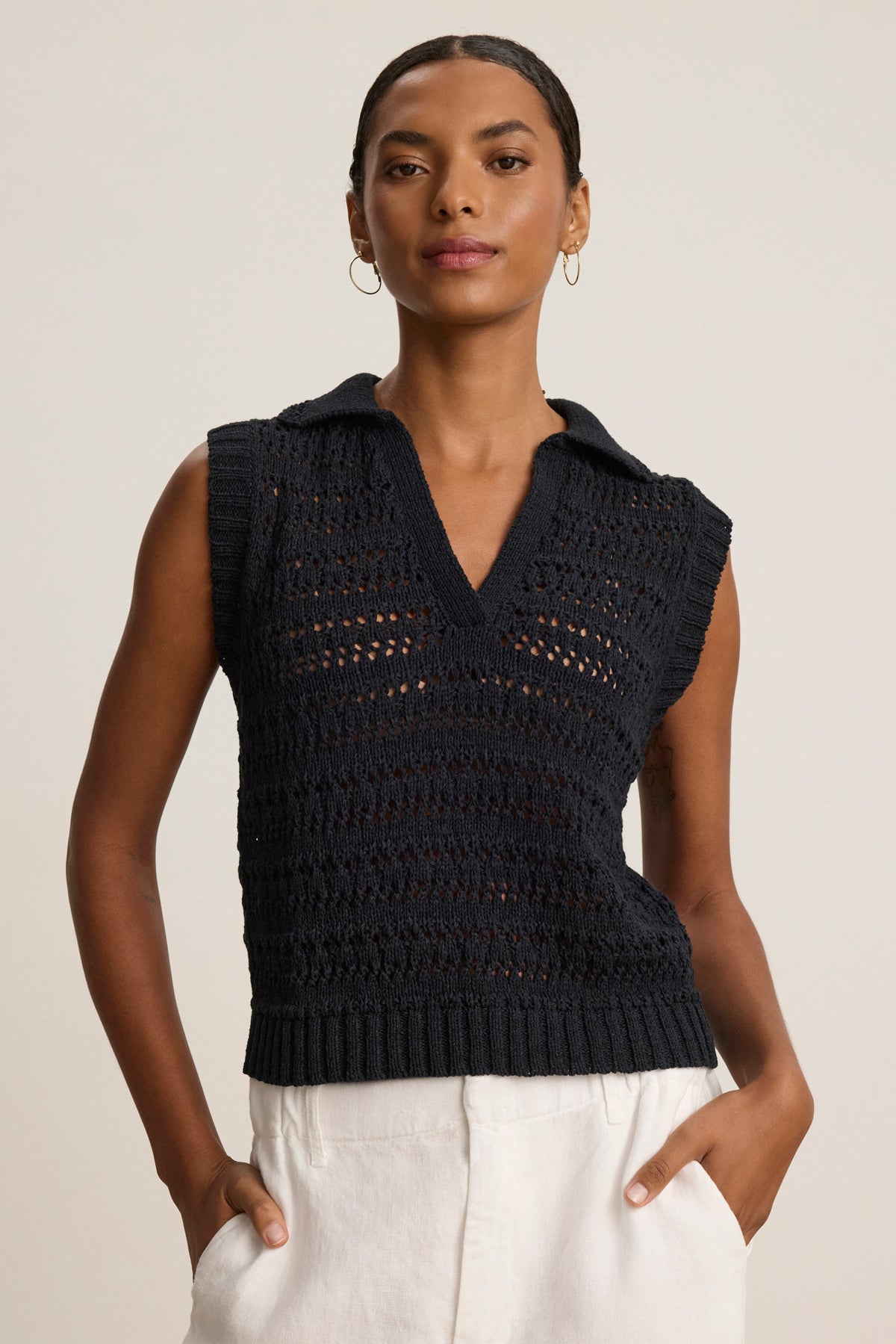 Velvet by Graham & Spencer Renee Crochet Vest Black