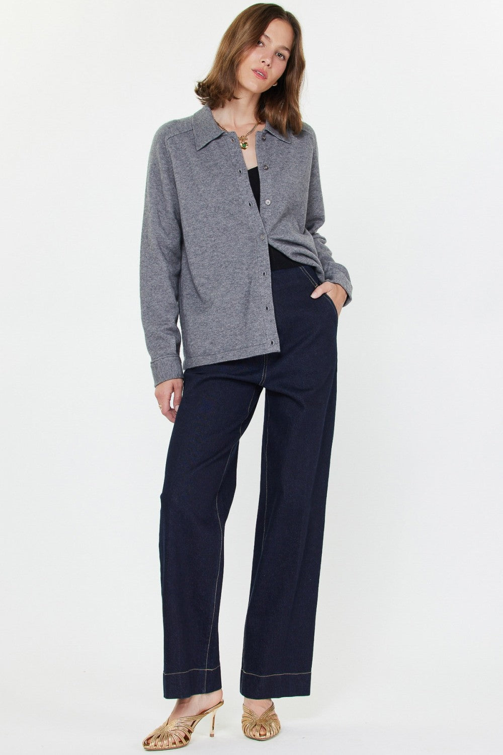 NYLAND Decima Button Up LS Knit Shacket Grey