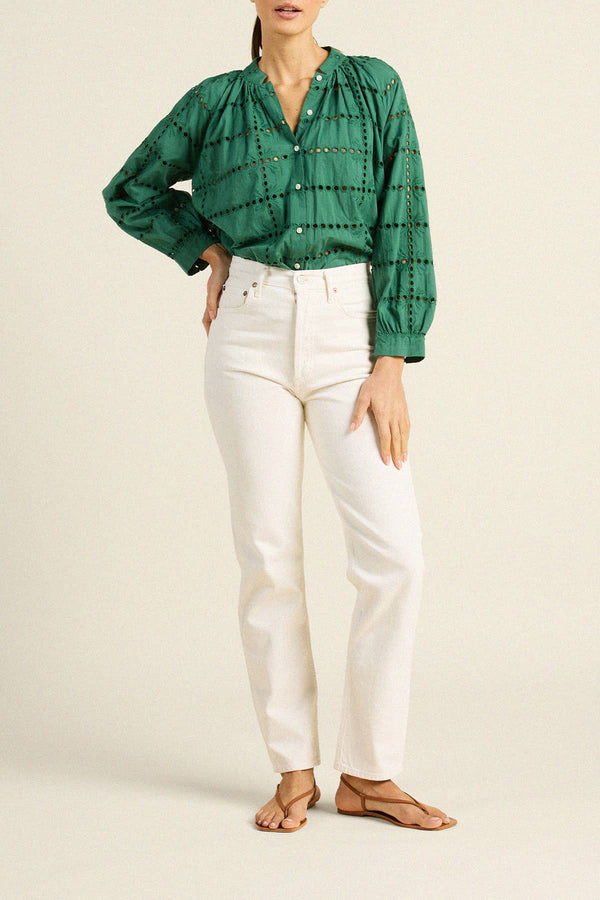Birds of Paradis by Trovata Mena Blouse in Emerald Eyelet