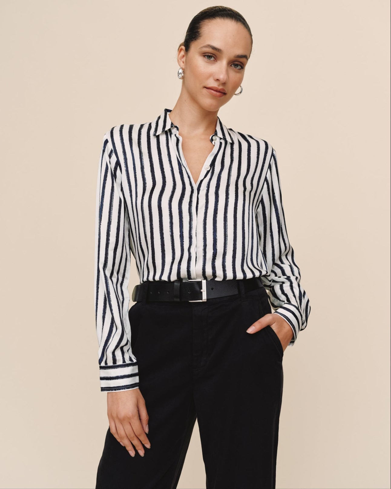 Bella Dahl High Low Hem Shirt Striped Indigo Ink Stripe