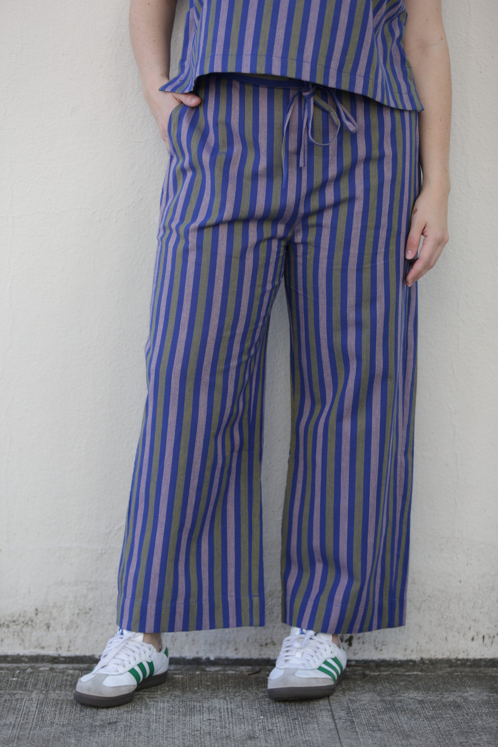 Mata Traders Emmy Drawstring Pant in Lavender Stripe