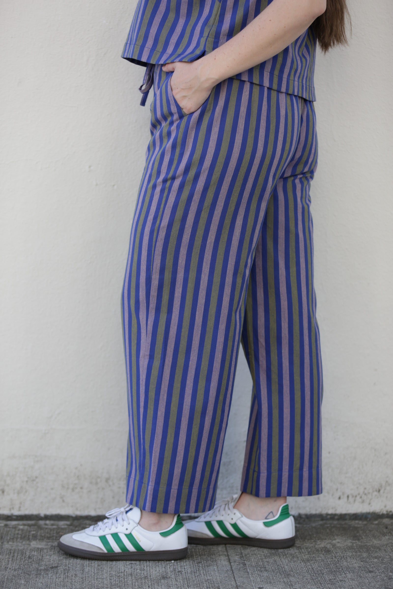 Mata Traders Emmy Drawstring Pant in Lavender Stripe