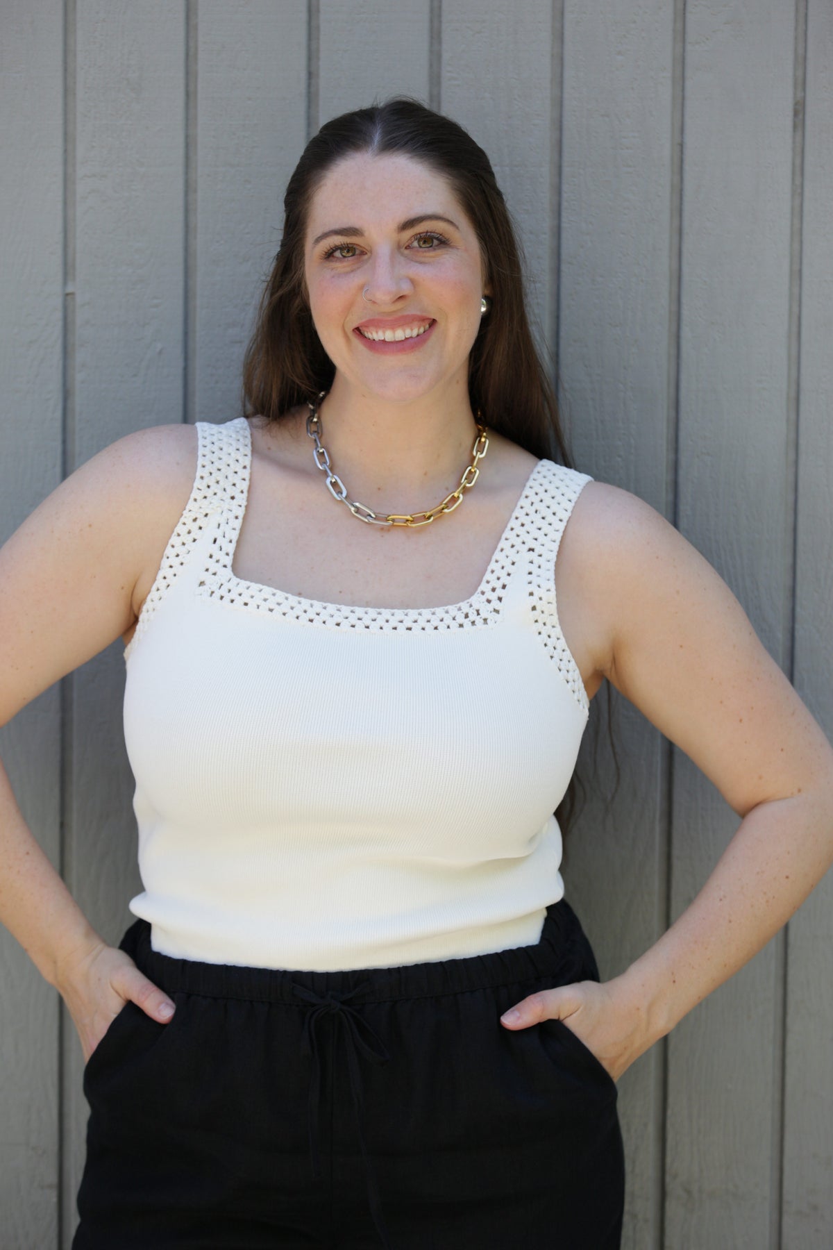 NYLAND Monet Square Neck Sweater Tank Top w/ Crochet Detail