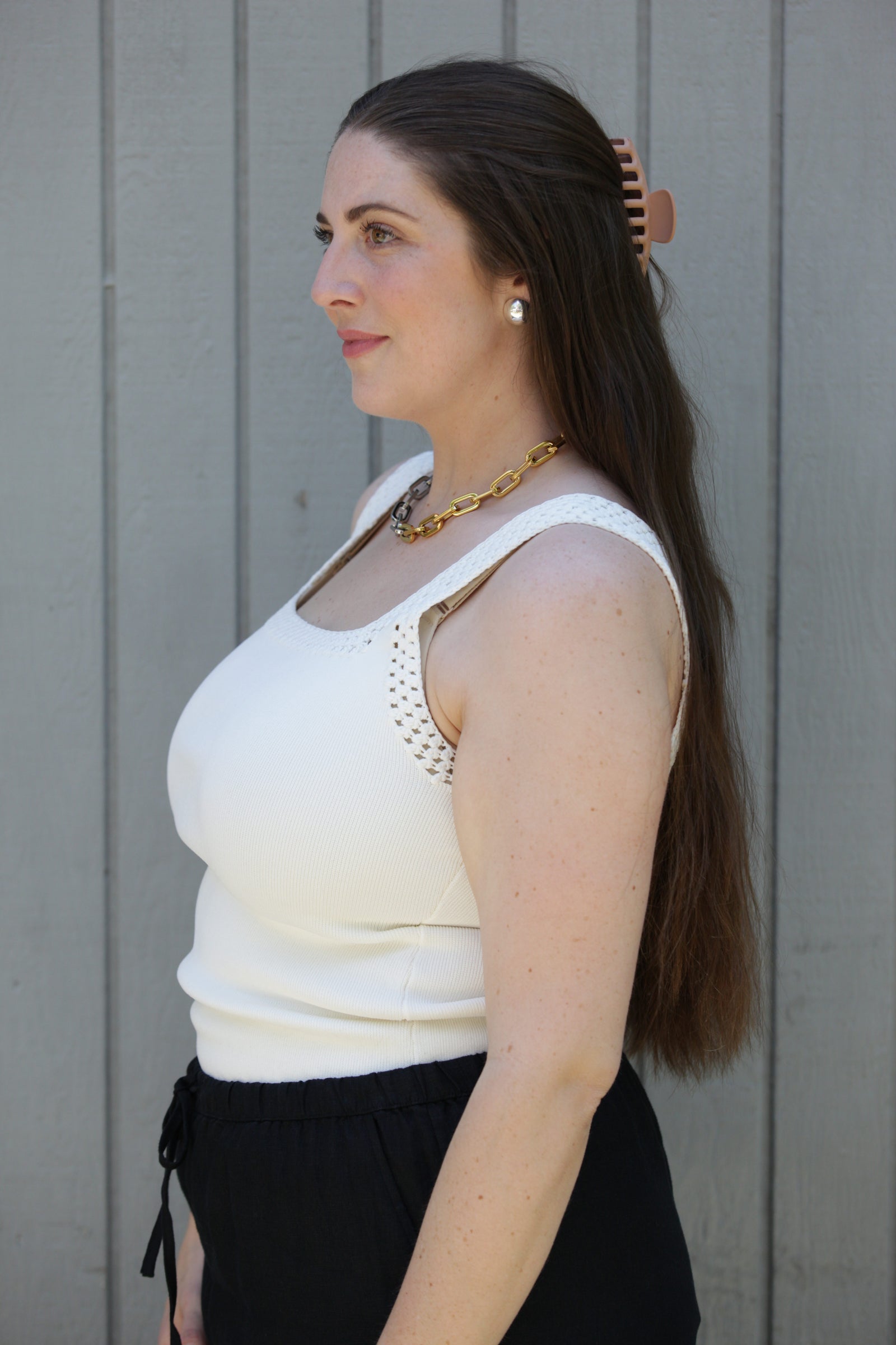 NYLAND Monet Square Neck Sweater Tank Top w/ Crochet Detail