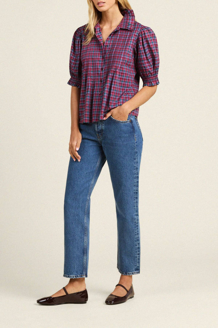 Birds of Paradis by Trovata Jess Blouse in Poppy & Pine Check