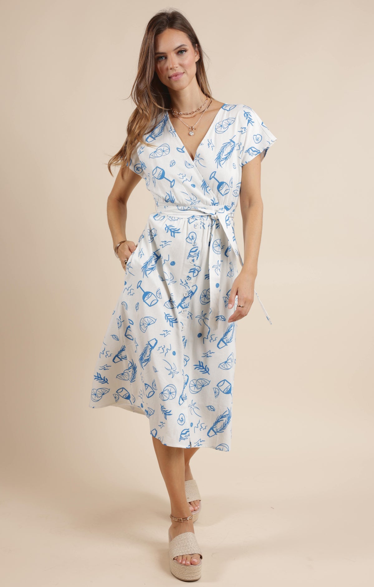 SAGE THE LABEL Citrus Splash Surplice Belted Midi Dress