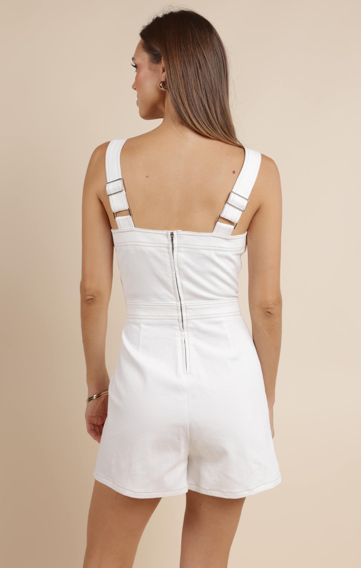 SAGE THE LABEL Self Control Stretch Twill Romper w/ Contrast Stitching