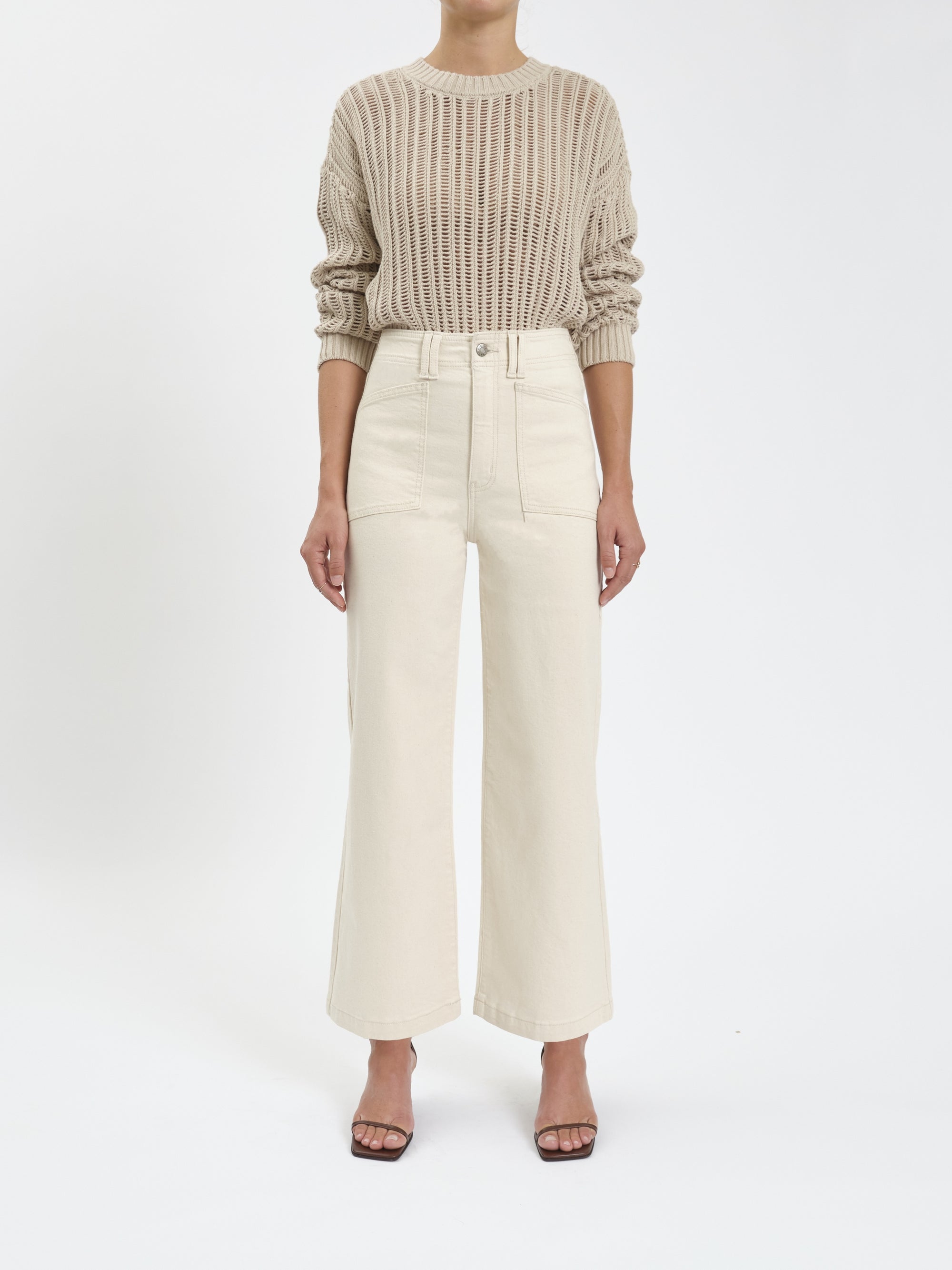 Daze Denim Valley Girl Wide Leg Jeans in Raw Cut Cream