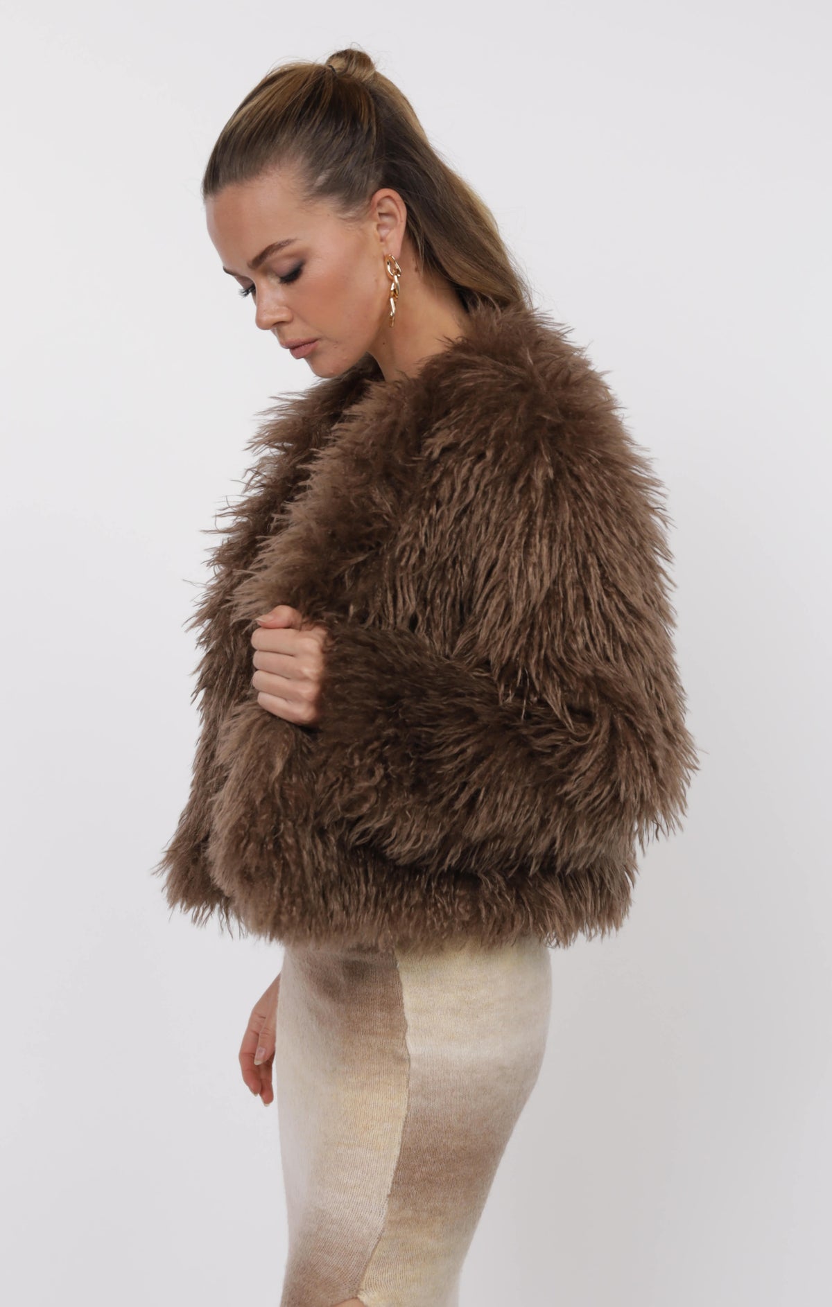 SAGE THE LABEL Deep Woods Cropped Vegan Fur Jacket