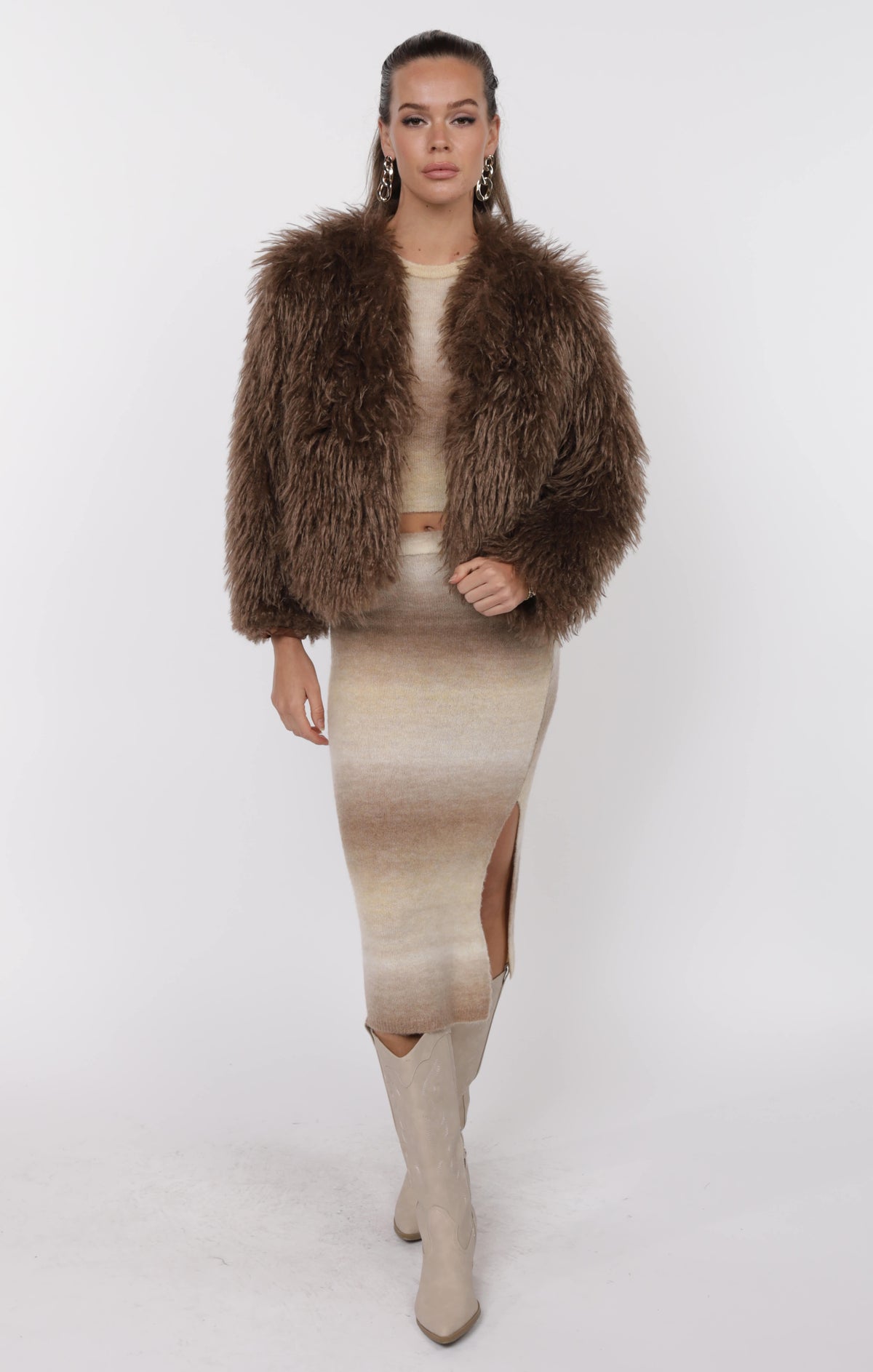 SAGE THE LABEL Deep Woods Cropped Vegan Fur Jacket
