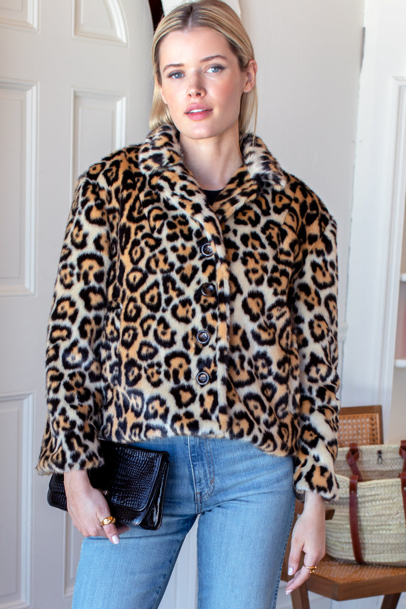 EMERSON FRY Short 60s Coat Leopard Fur