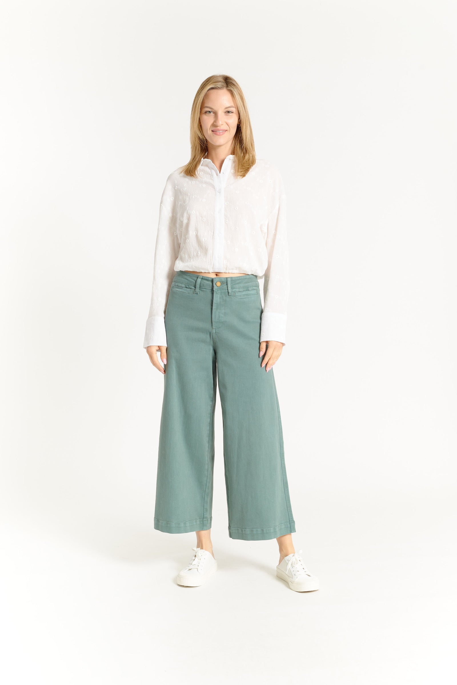 OAT High Rise Wide Leg Crop Jean in Sage Leaf