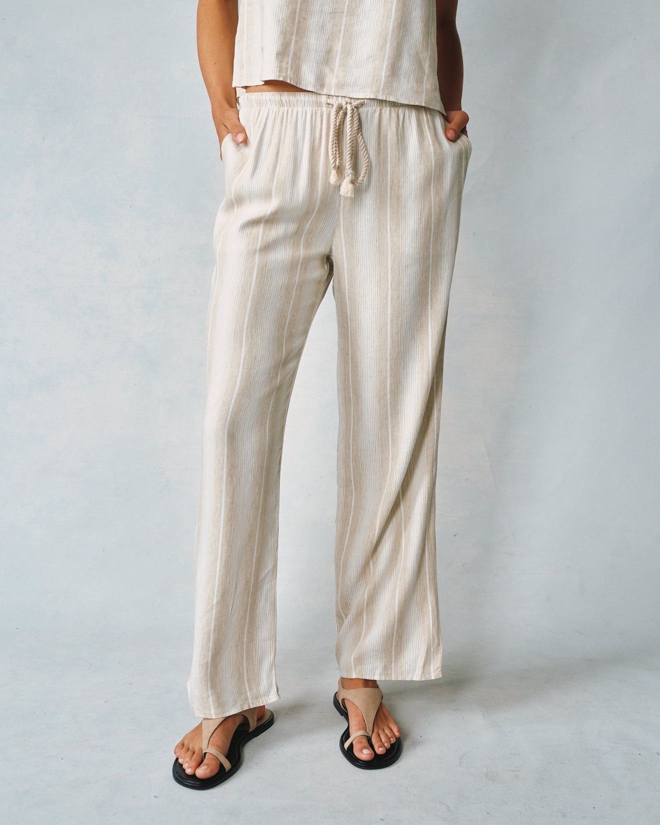Bella Dahl Wide Leg Pant with Drawcord Positana Sand Stripe