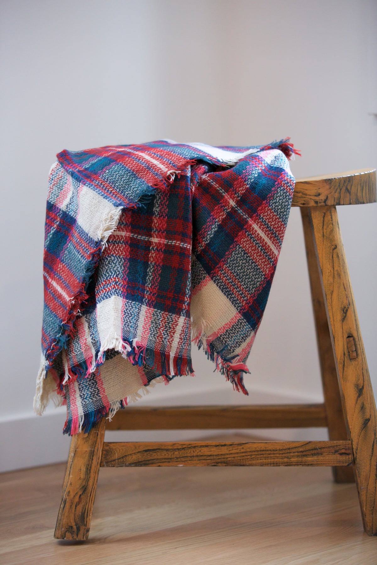 ADORN Frayed Edge Plaid Scarf