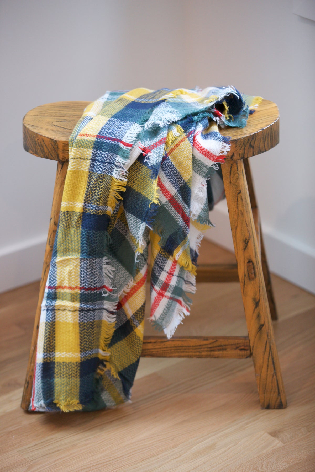ADORN Frayed Edge Plaid Scarf