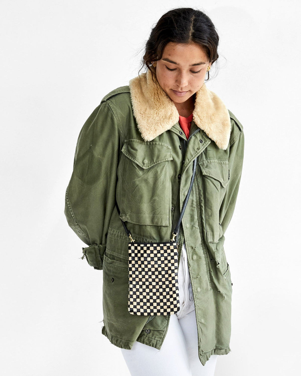 Clare V. Woven Checker Poche