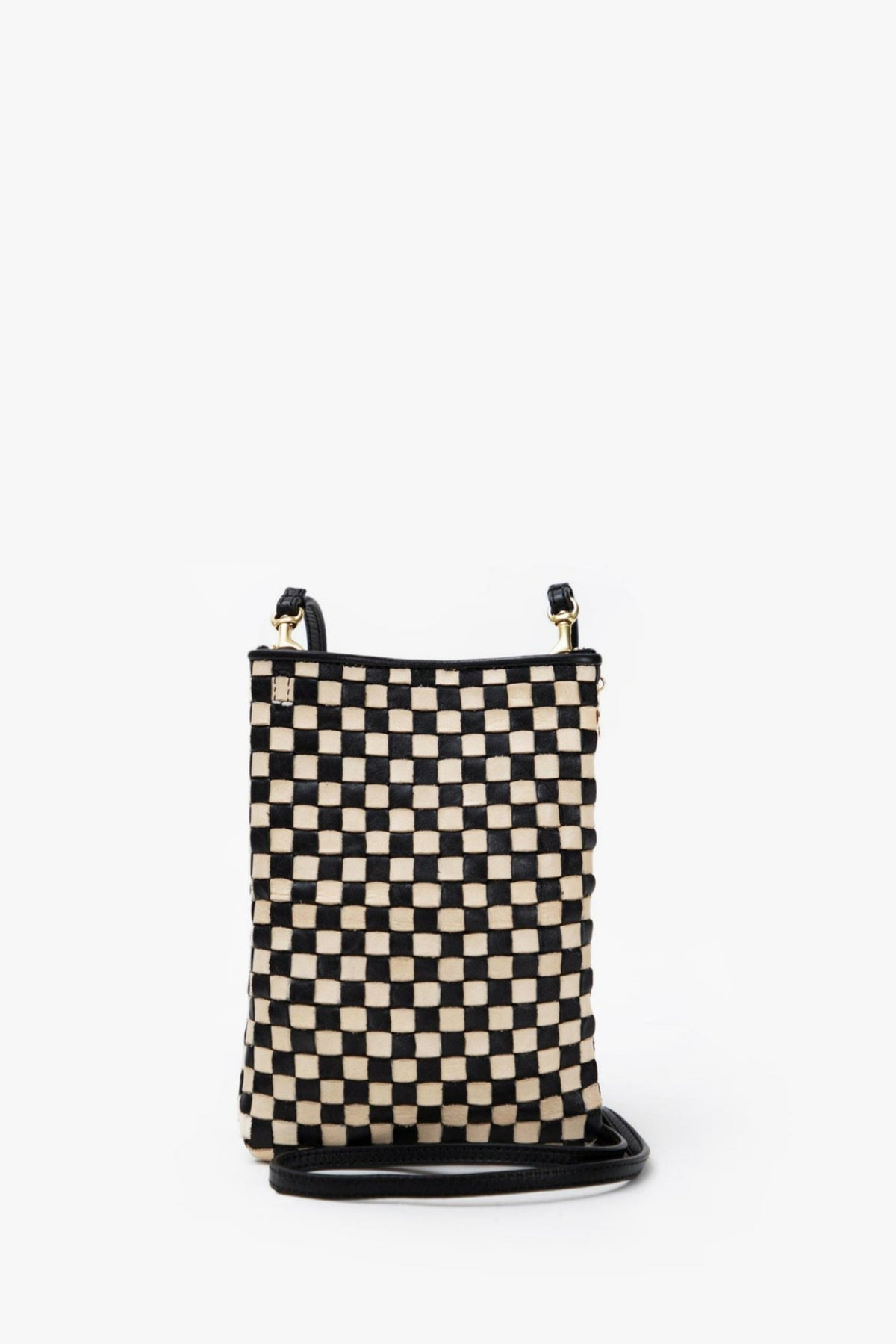 Clare V. Woven Checker Poche Black and Cream