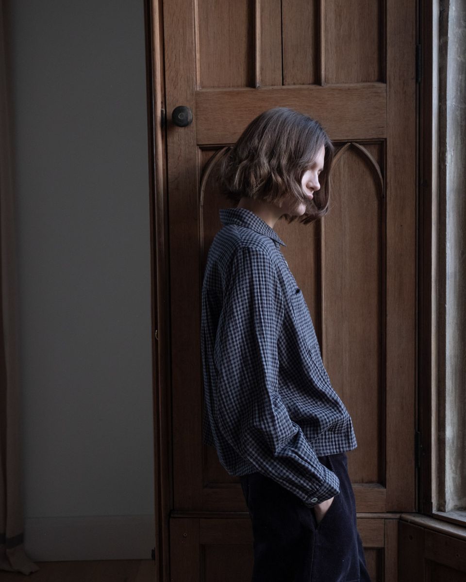 BIBICO Ada Cropped Blouse in Grey Check