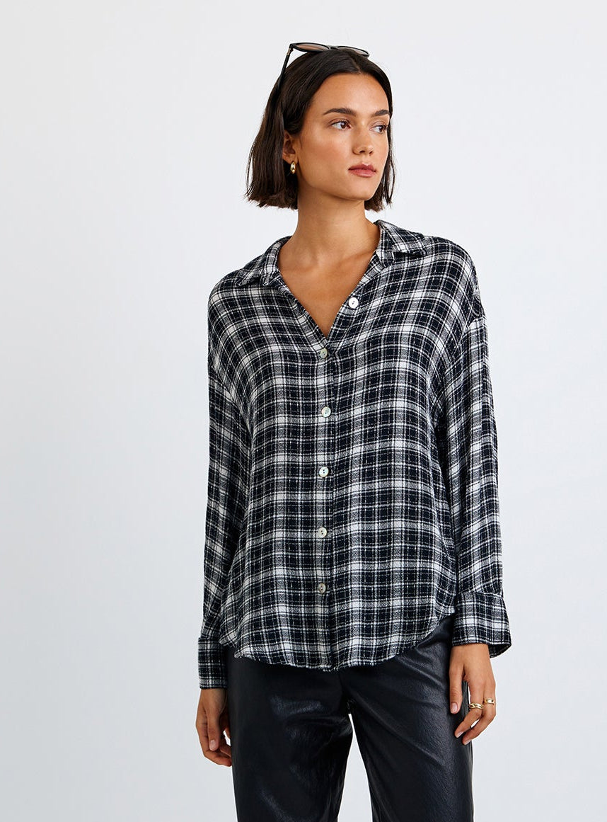 Bella Dahl Boyfriend Button Down Shirt in Black & White Plaid