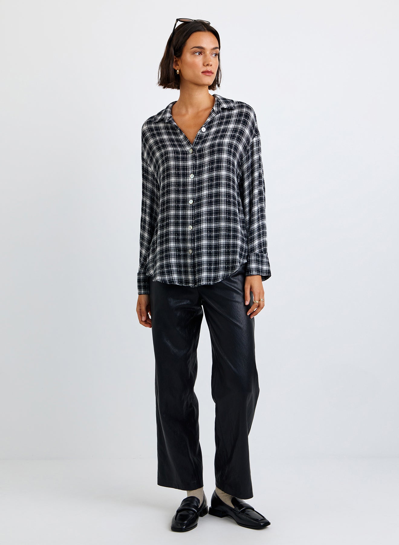 Bella Dahl Boyfriend Button Down Shirt in Black & White Plaid