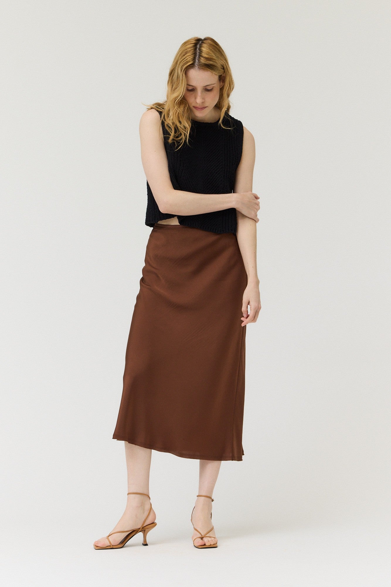 NYLAND Raine Satin Mermaid Fit Skirt Chocolate