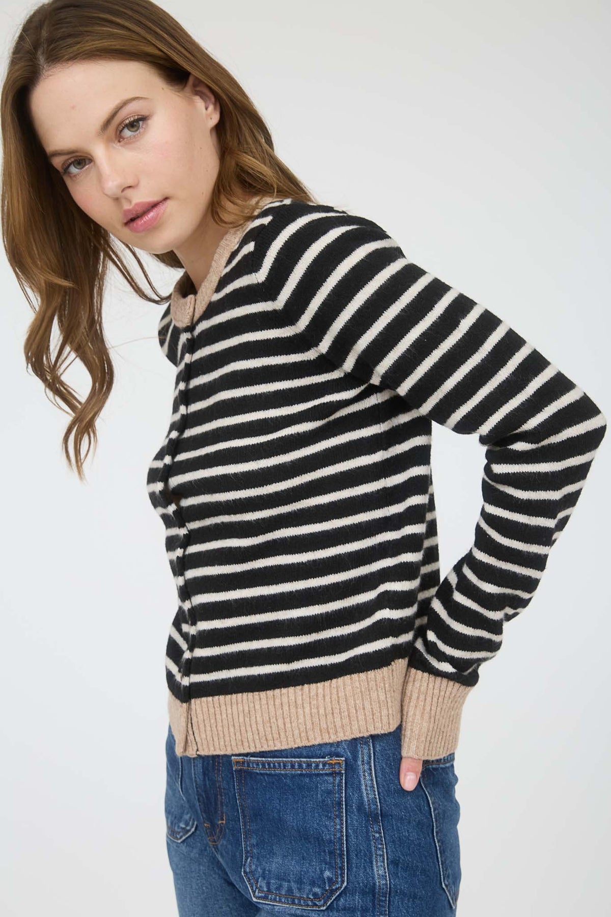 NYLAND Eisley Stripe Colorblock Trim Knit Cardigan