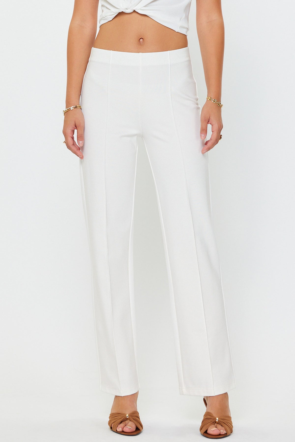 NYLAND Jenna Casual Straight Leg Stretch Pant Off White