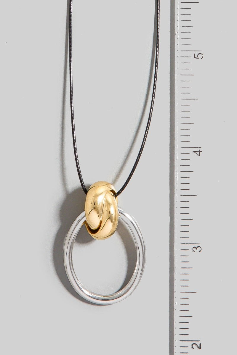 NYLAND Metallic Oval Hoop Pendant Dainty Cord Necklace