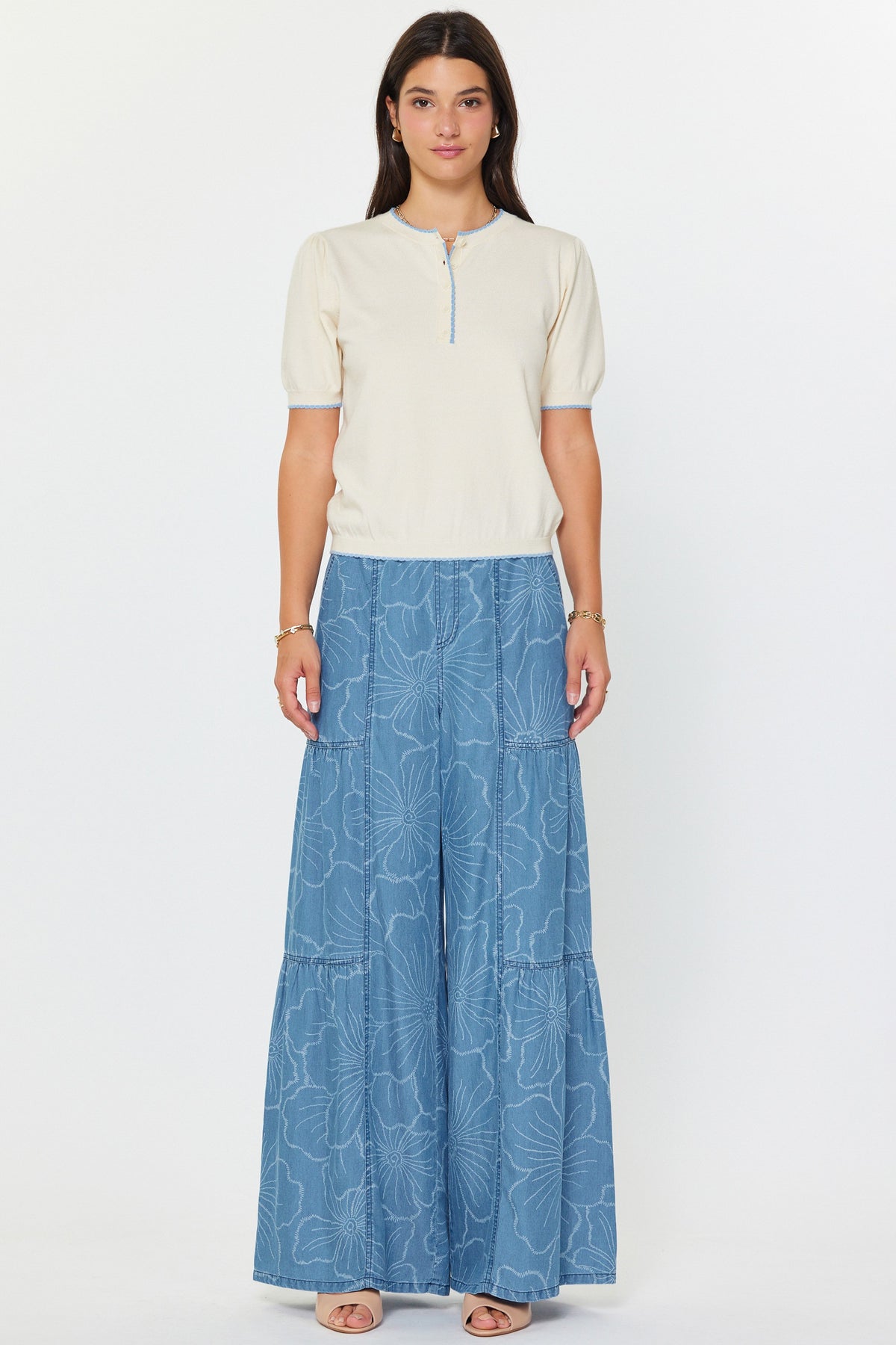 NYLAND Brennan Contrast Edge Detail Buttoned Tee