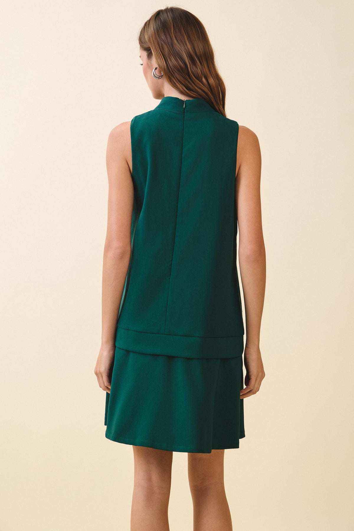 Nyland Amalie Sleeveless Mock Neck Layered Hem Shift Dress