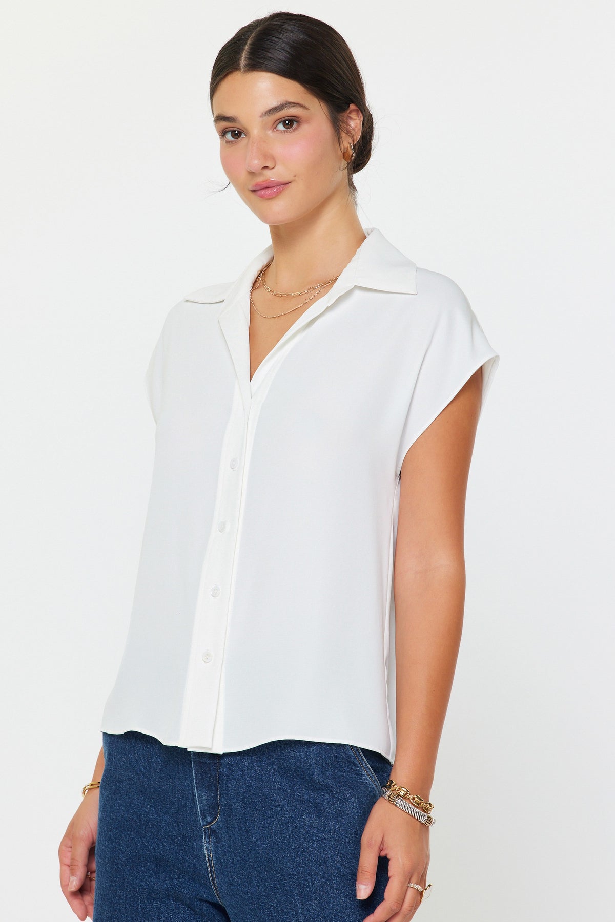 NYLAND Bella Cap-Sleeve Button Down Blouse