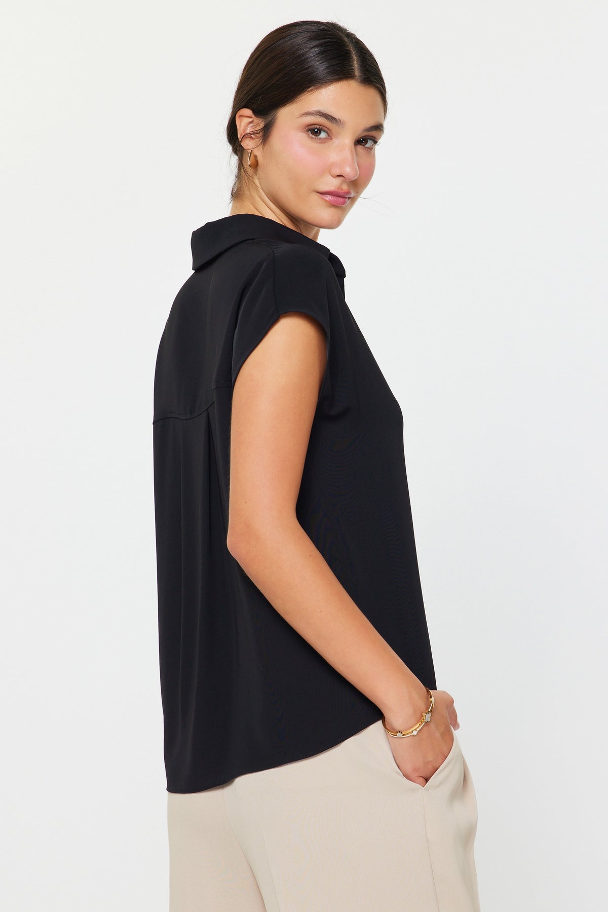 NYLAND Bella Cap-Sleeve Button Down Blouse