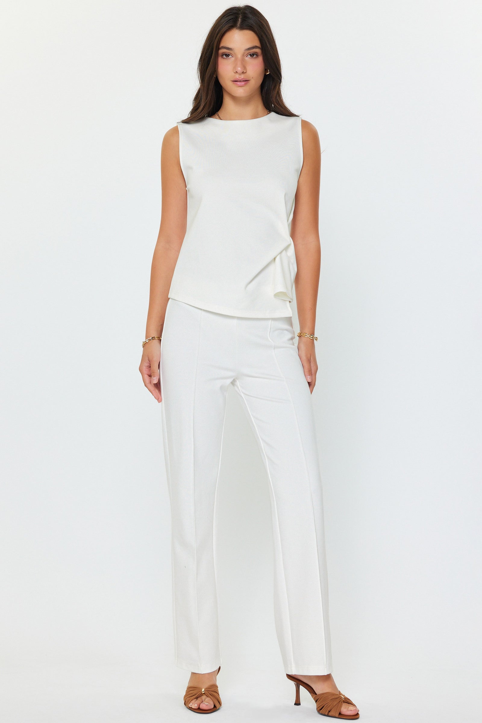 NYLAND Hartley Twist Detail Ponte Sleeve Top Off white