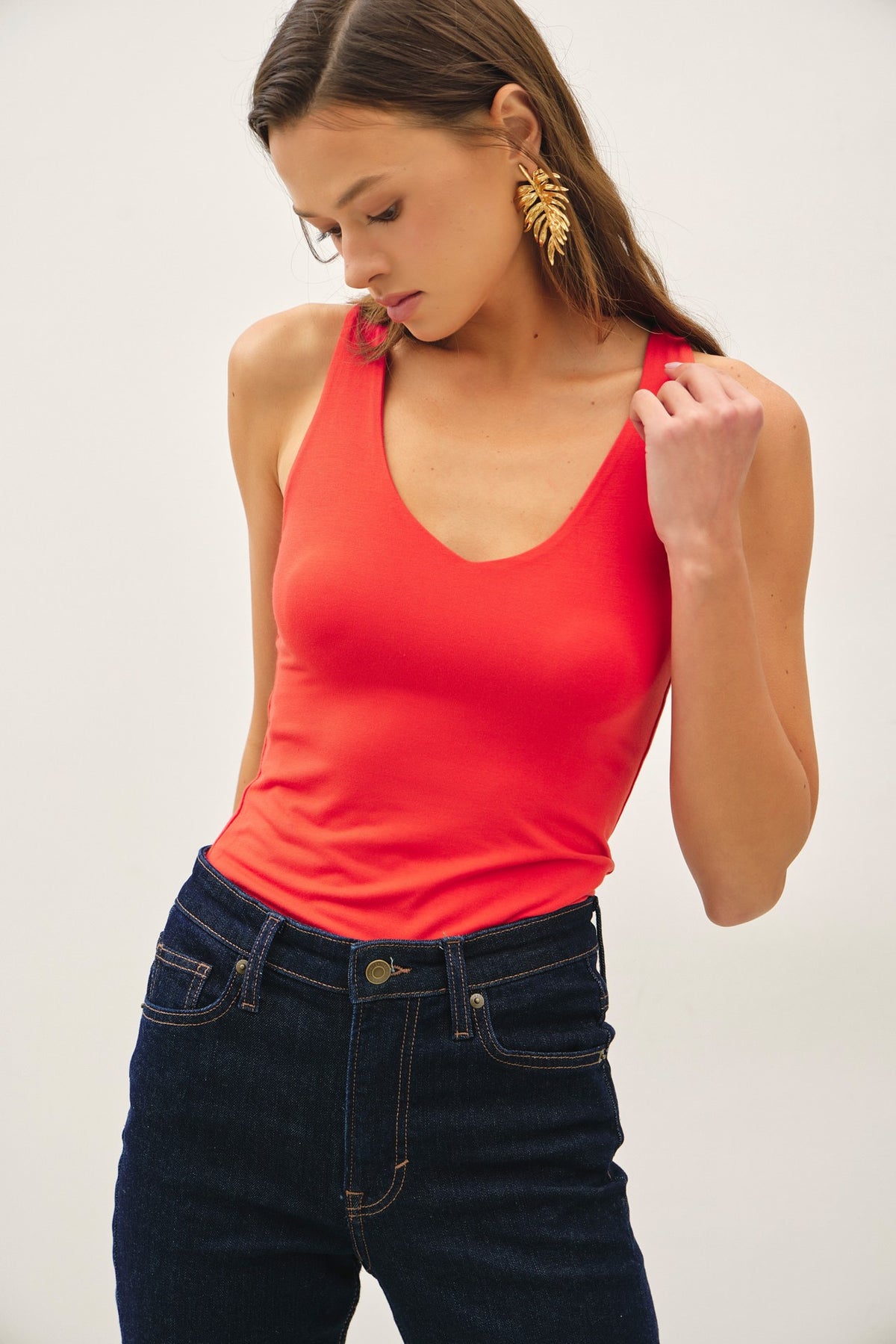 NYLAND Lazarie Basic Full Length V-Neck Tank