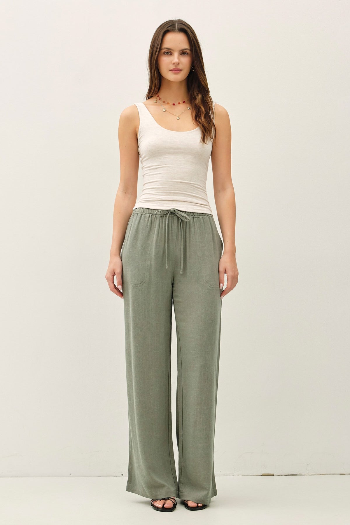 NYLAND Brenna Drawstring Wide Leg Linen Pants
