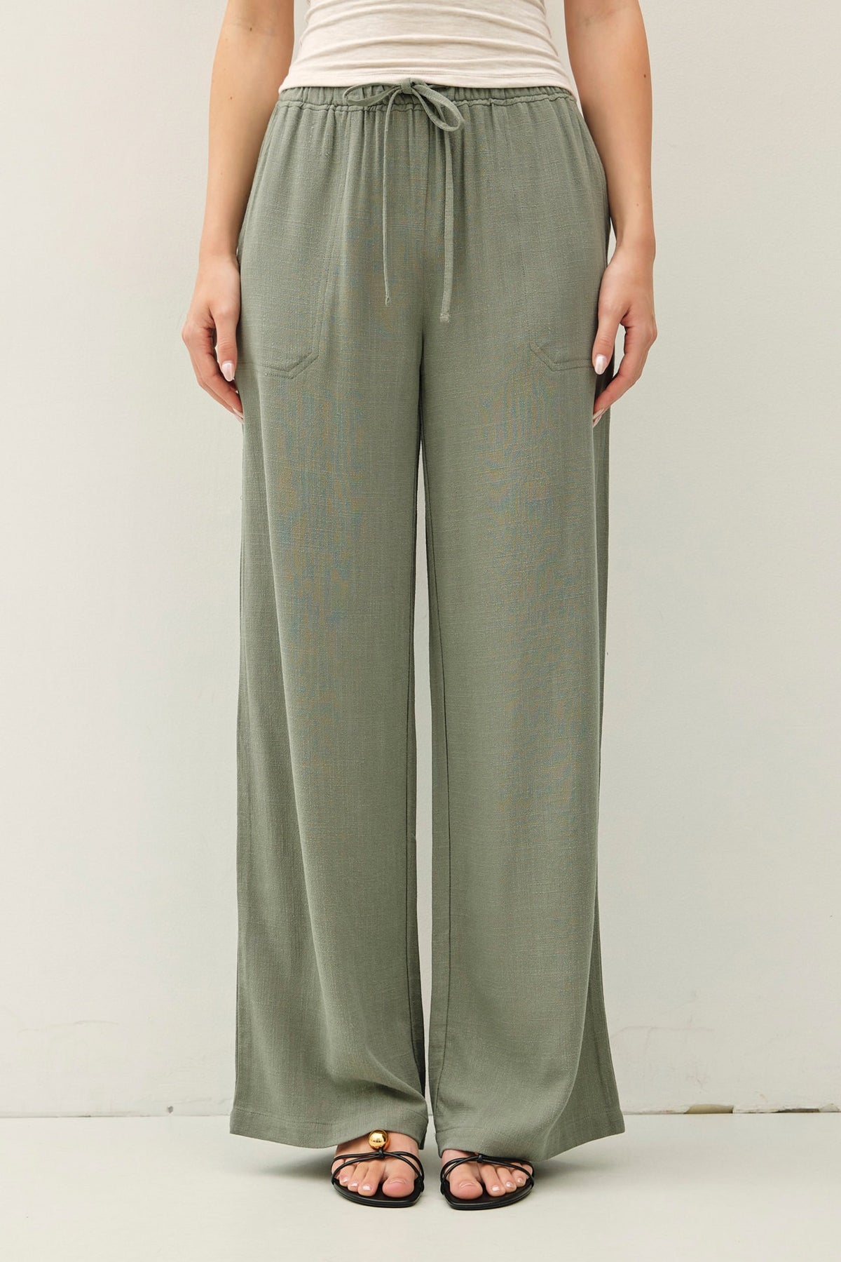 NYLAND Brenna Drawstring Wide Leg Linen Pants