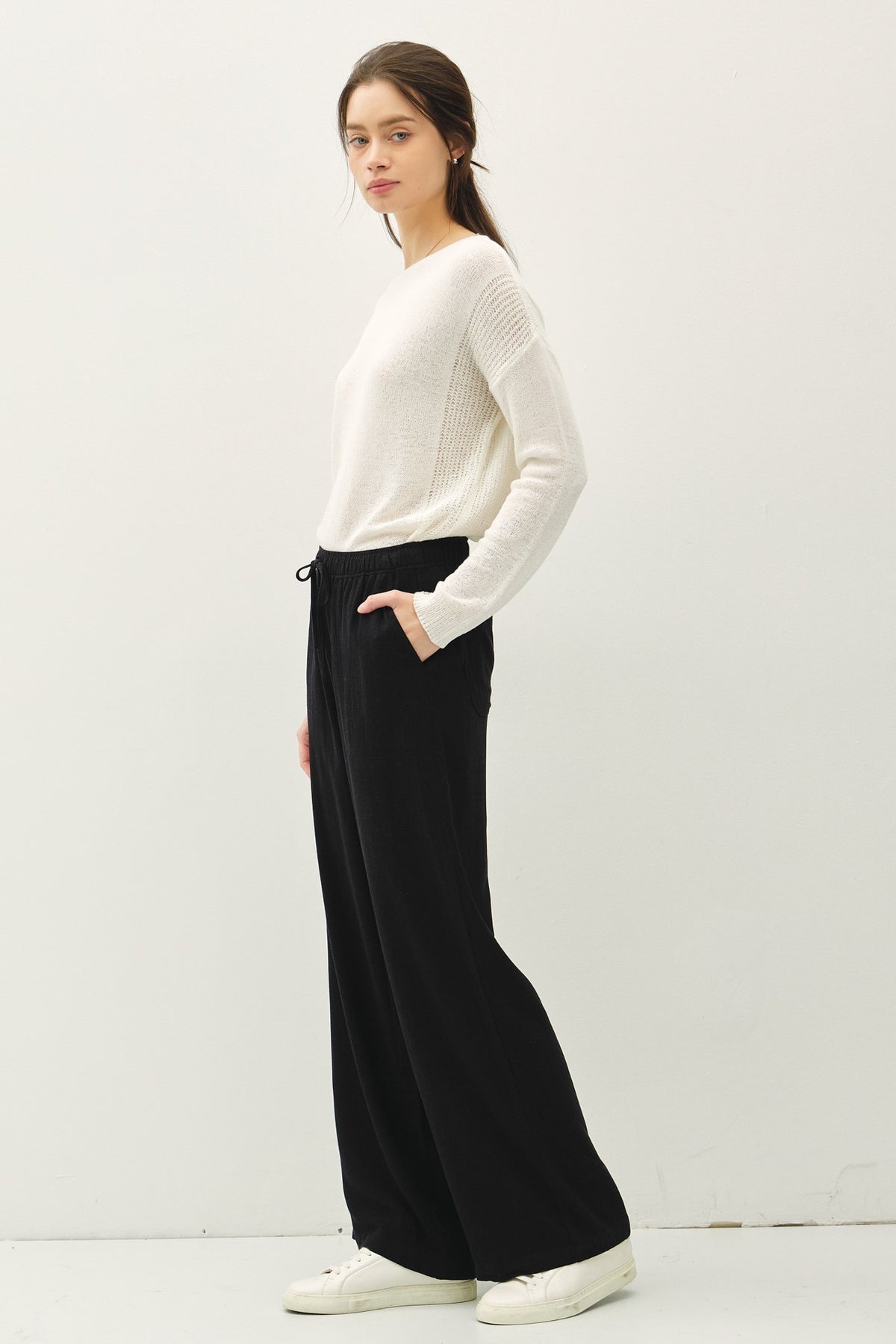NYLAND Brenna Drawstring Wide Leg Linen Pants
