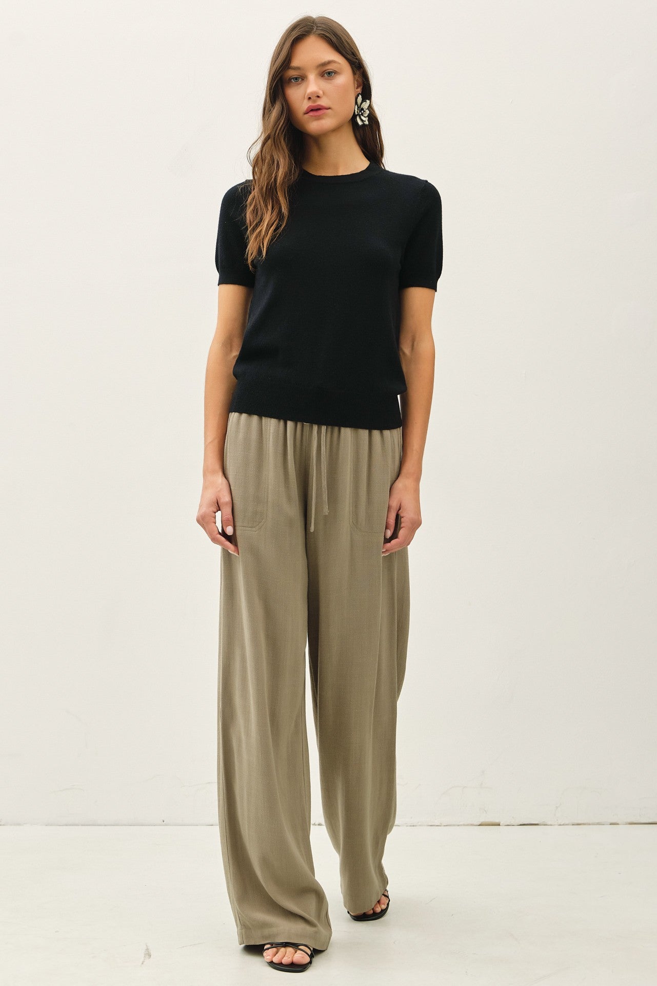 NYLAND Basic Short Sleeve Sweater Top Black