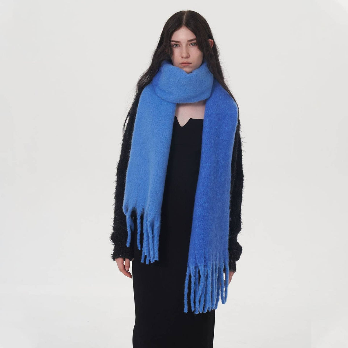 Dipped Shop Color Splicing Mohair Soft Scarf in Blue