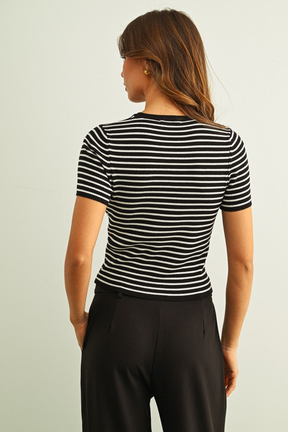 NYLAND Theodosia Stripe Ribbed Knit SS Top