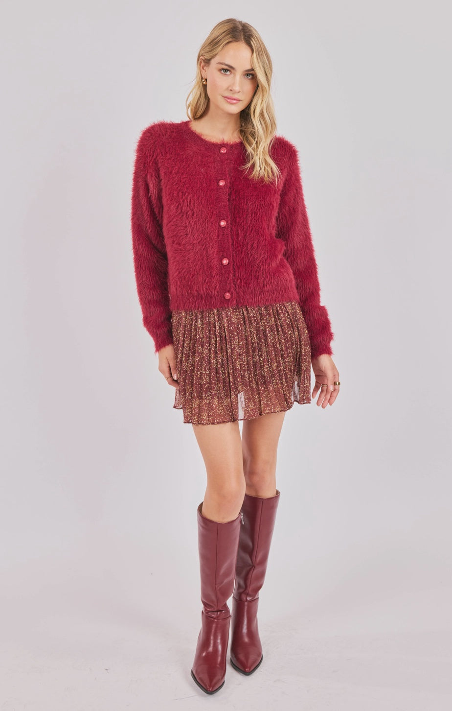 Sadie & Sage Fern Feather Cardi Red