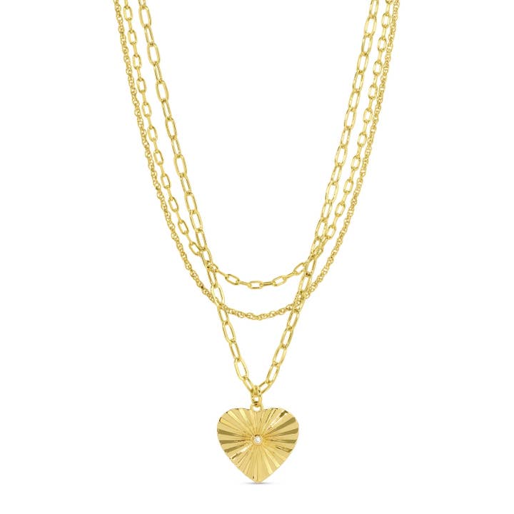Splendid Iris Triple Layer Heart Pendant Necklace