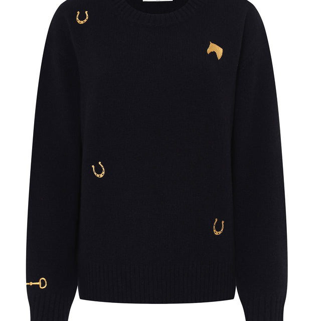 One Grey Day Derby Cashmere Embroidered Crewneck