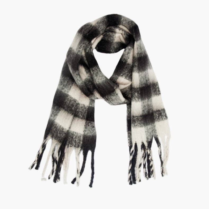 Dipped Shop Plaid Contrast Color Tassel Scarf