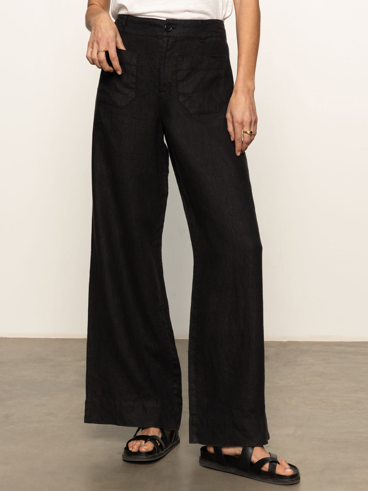 Sanctuary The Linen Marine Wide Leg Pant Black
