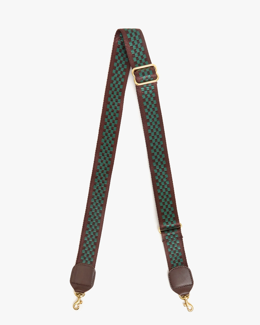 Clare V. Adjustable Crossbody Strap Chocolate Evergreen Checkered