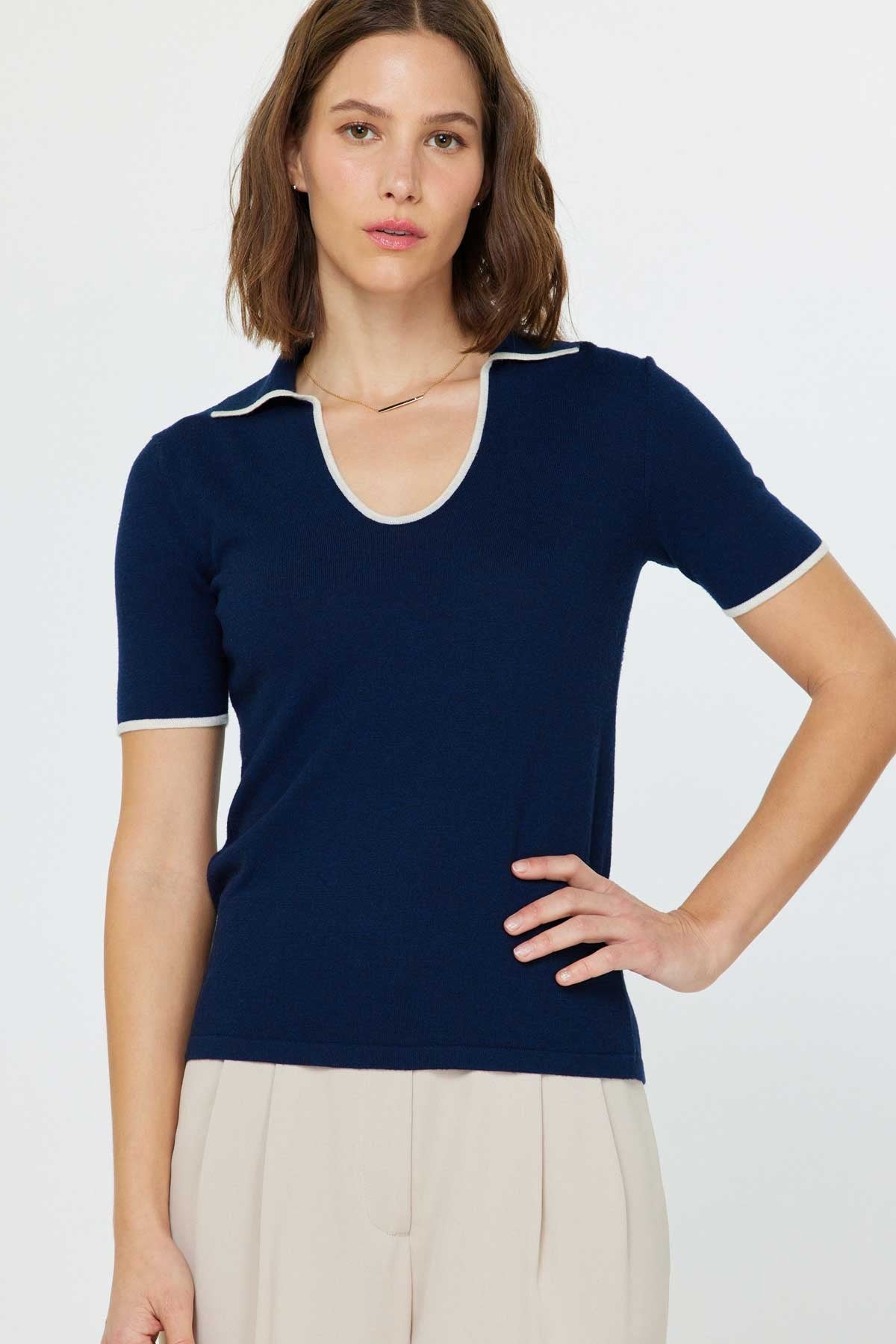 NYLAND Dion U-Neck Polo Sweater Navy