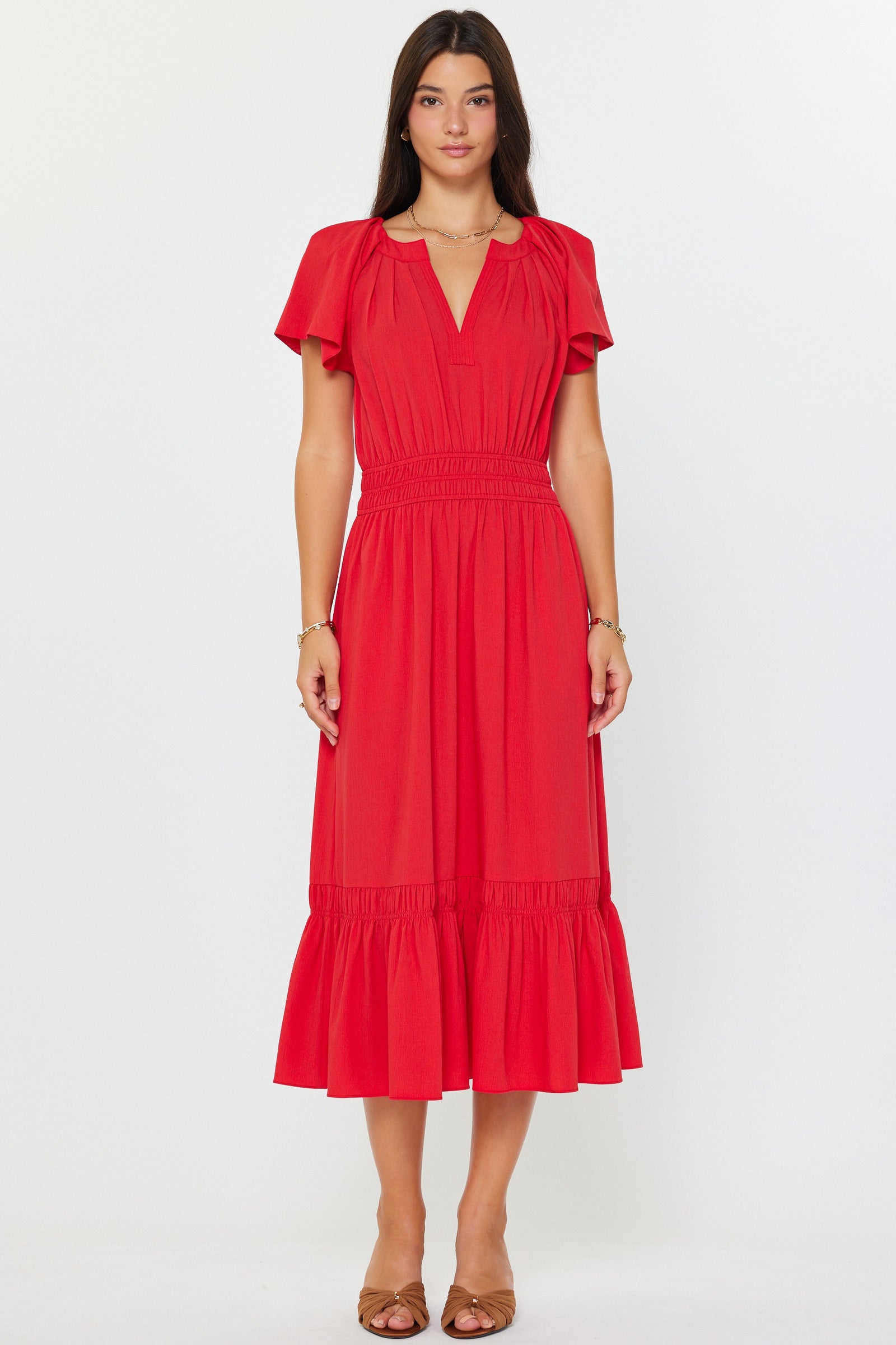NYLAND Rosa Pleated Split Neck Dress